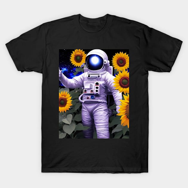 Astronaut big Sunflower T-Shirt by cloudart2868